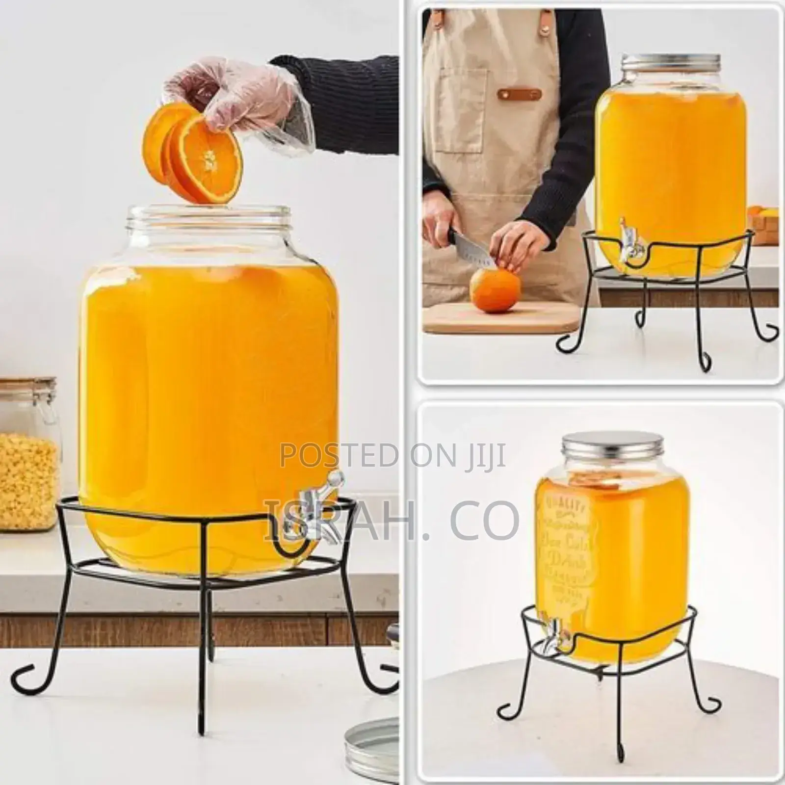 8L Glass Beverage Dispenser With Scroll Iron Stand,