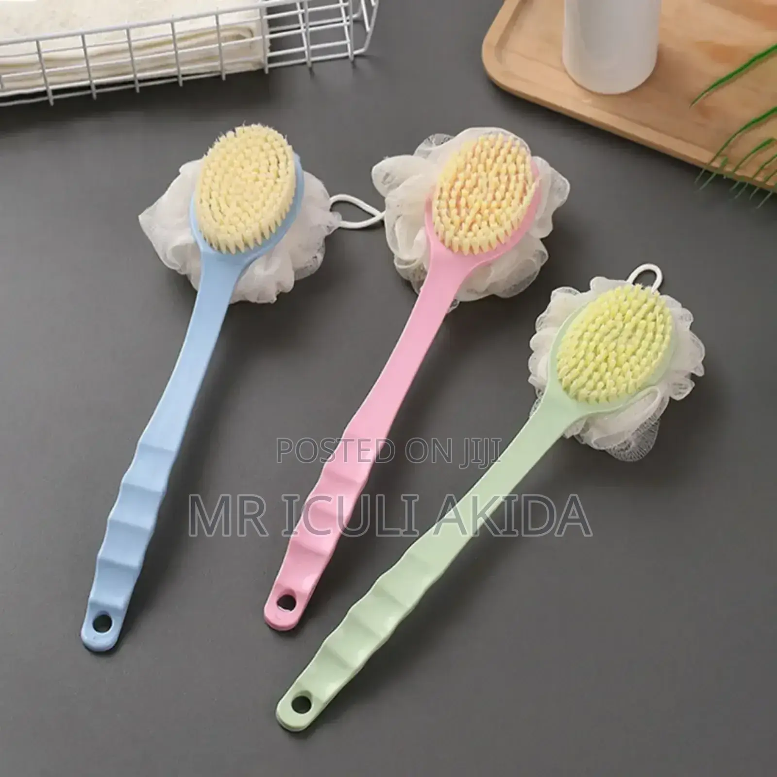 Soft Hair Double Sided Bath Brush Sponge WTH Long Handle