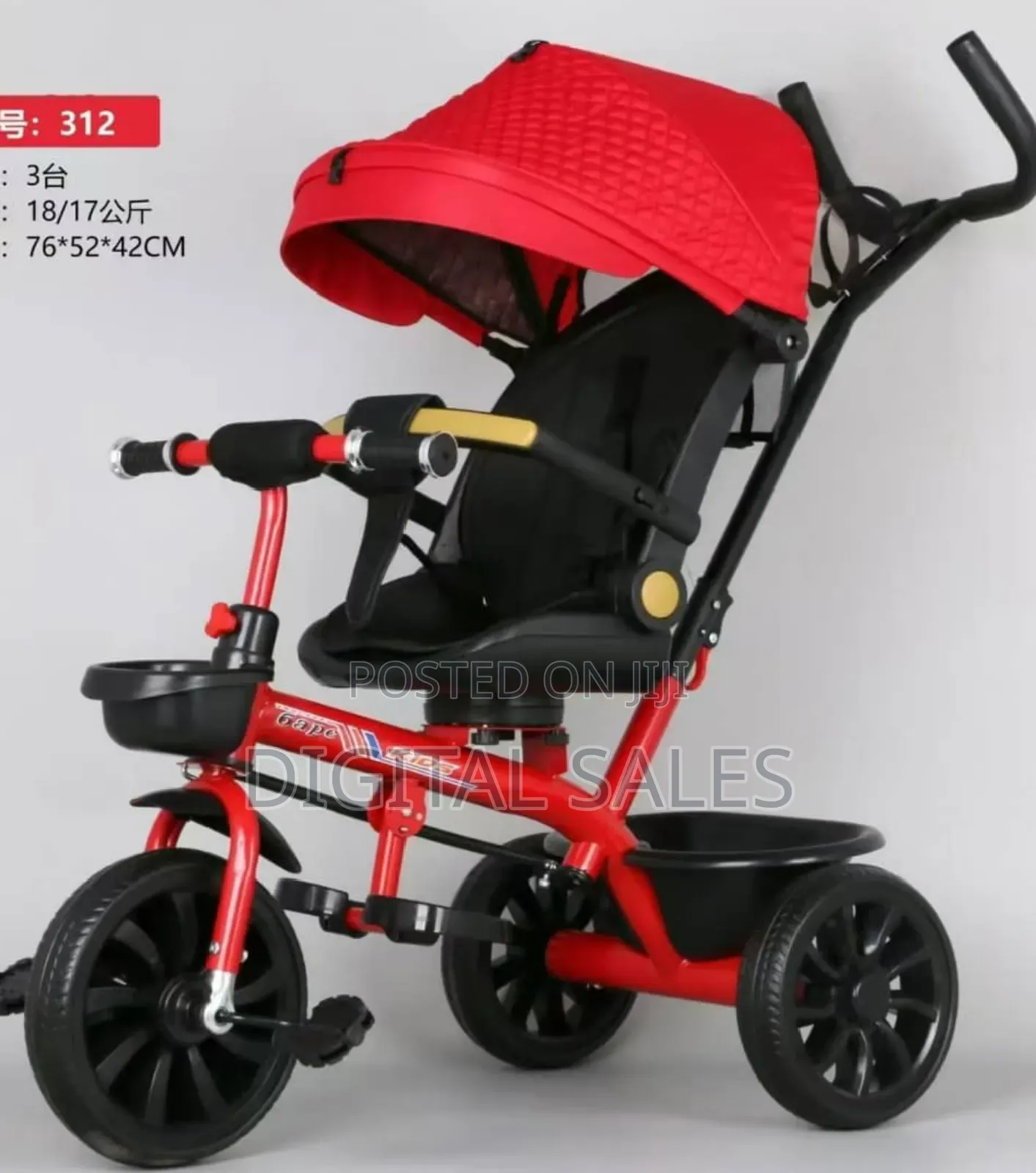 Kids Tricycle Red With Handle