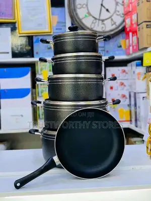 6pcs Non-Stick Cooking Saucepans - Black