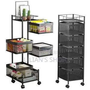 5 Layers Black Kitchen Cube Rotating Kitchen Rack