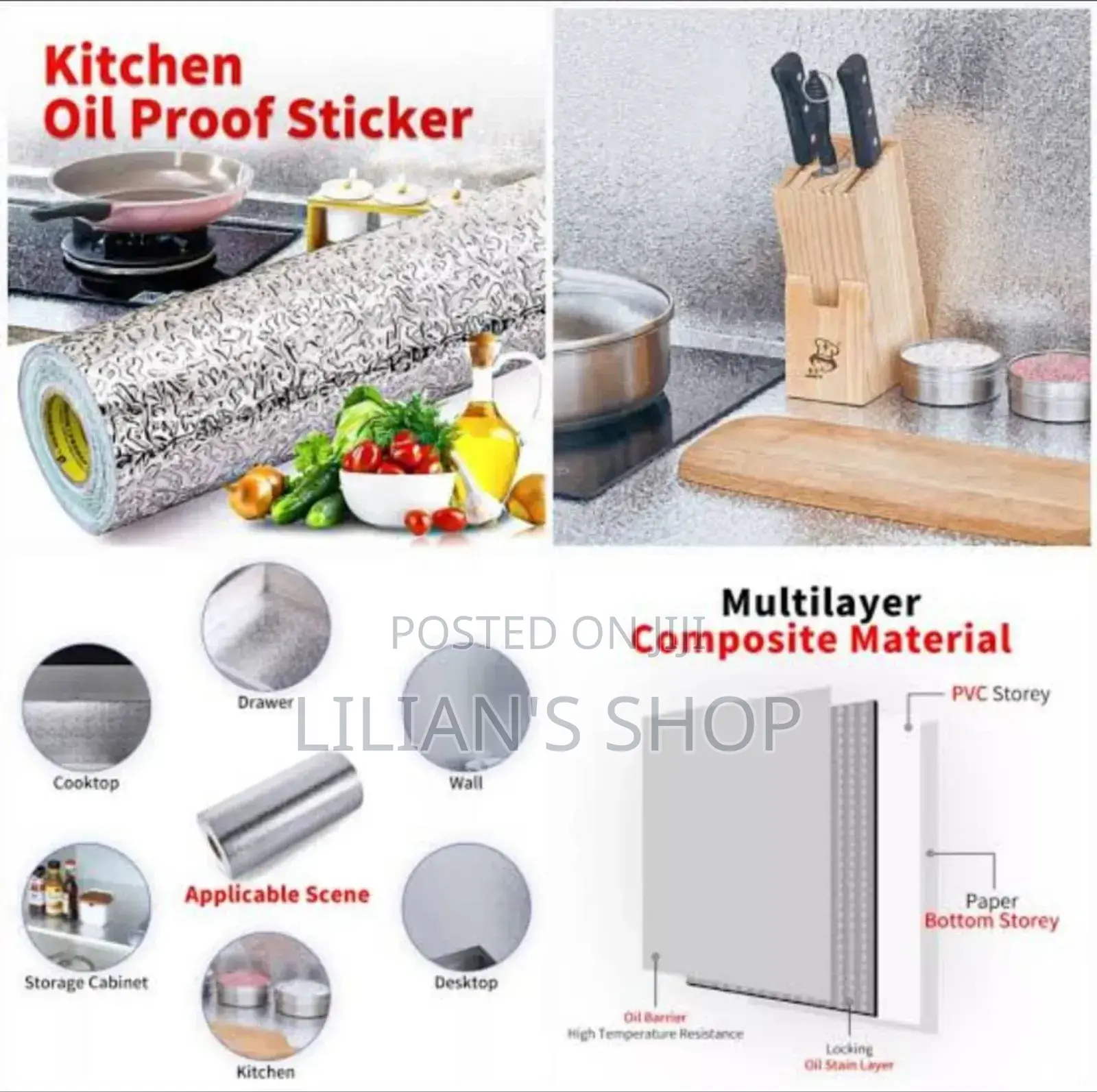 One Roll 5m by 60cm Kitchen Waterproof Wall Stickers