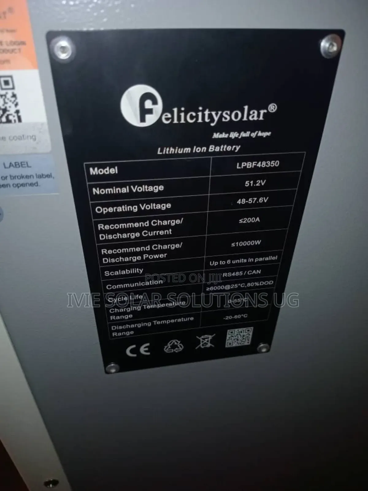 Felicity Lithium Ion Battery 17.5kwh 350ah 48v