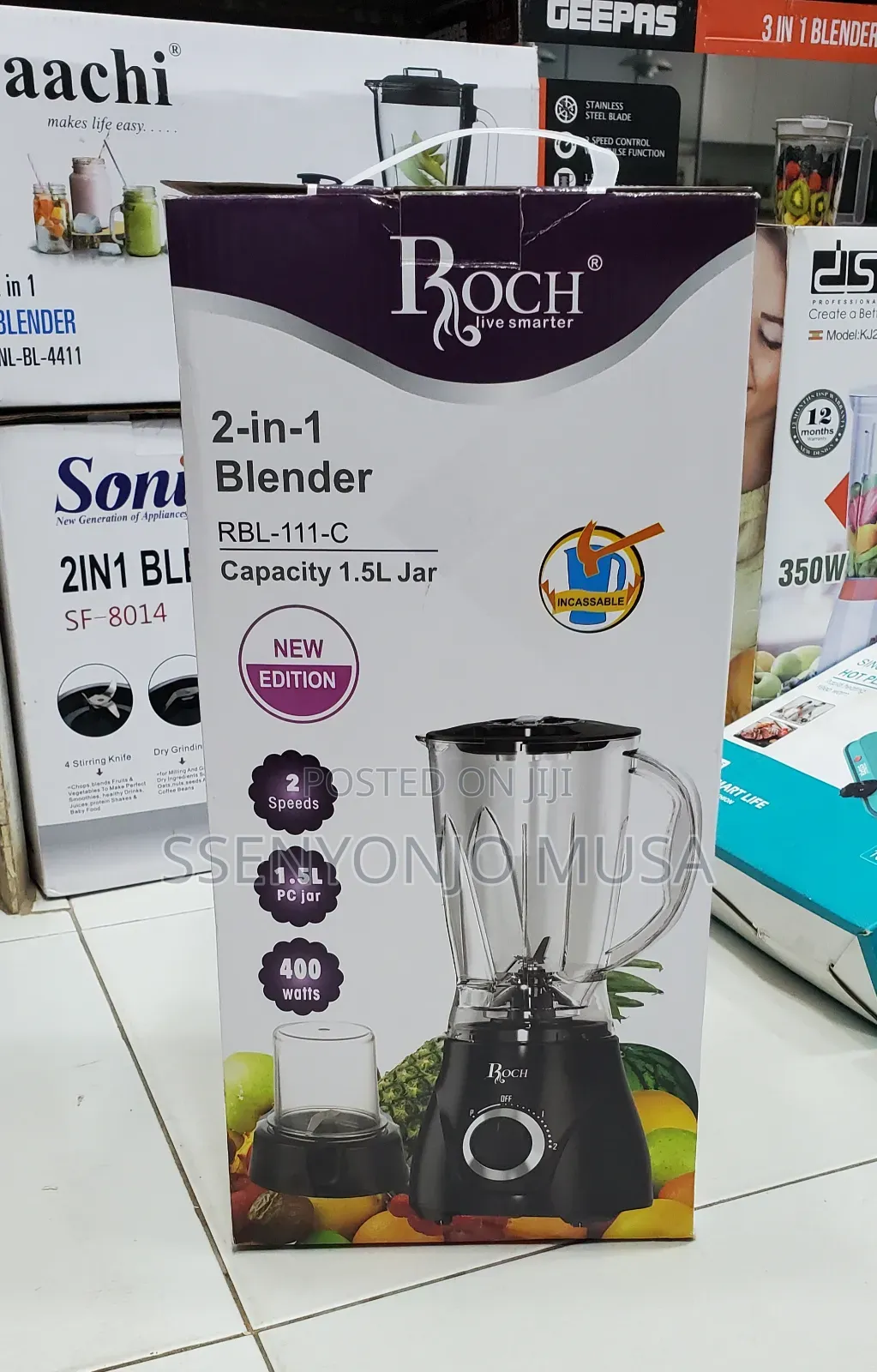 Roch Blender 1.5l Unbreakable Jar - 2-in-1 RBL-111-C - 400w