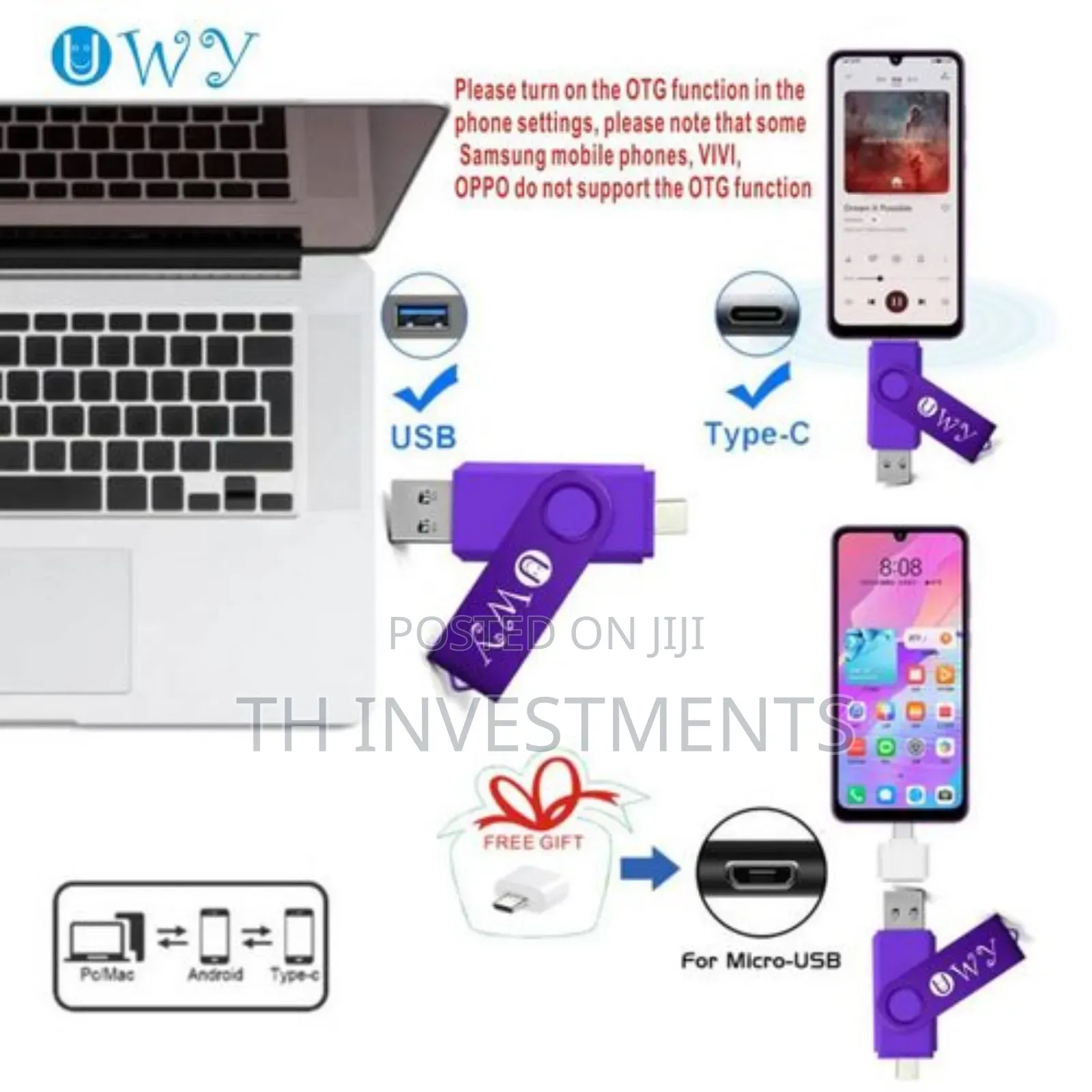UWY Flash Disk 128G OTG Usb Flash Drive Micro Otg Type C