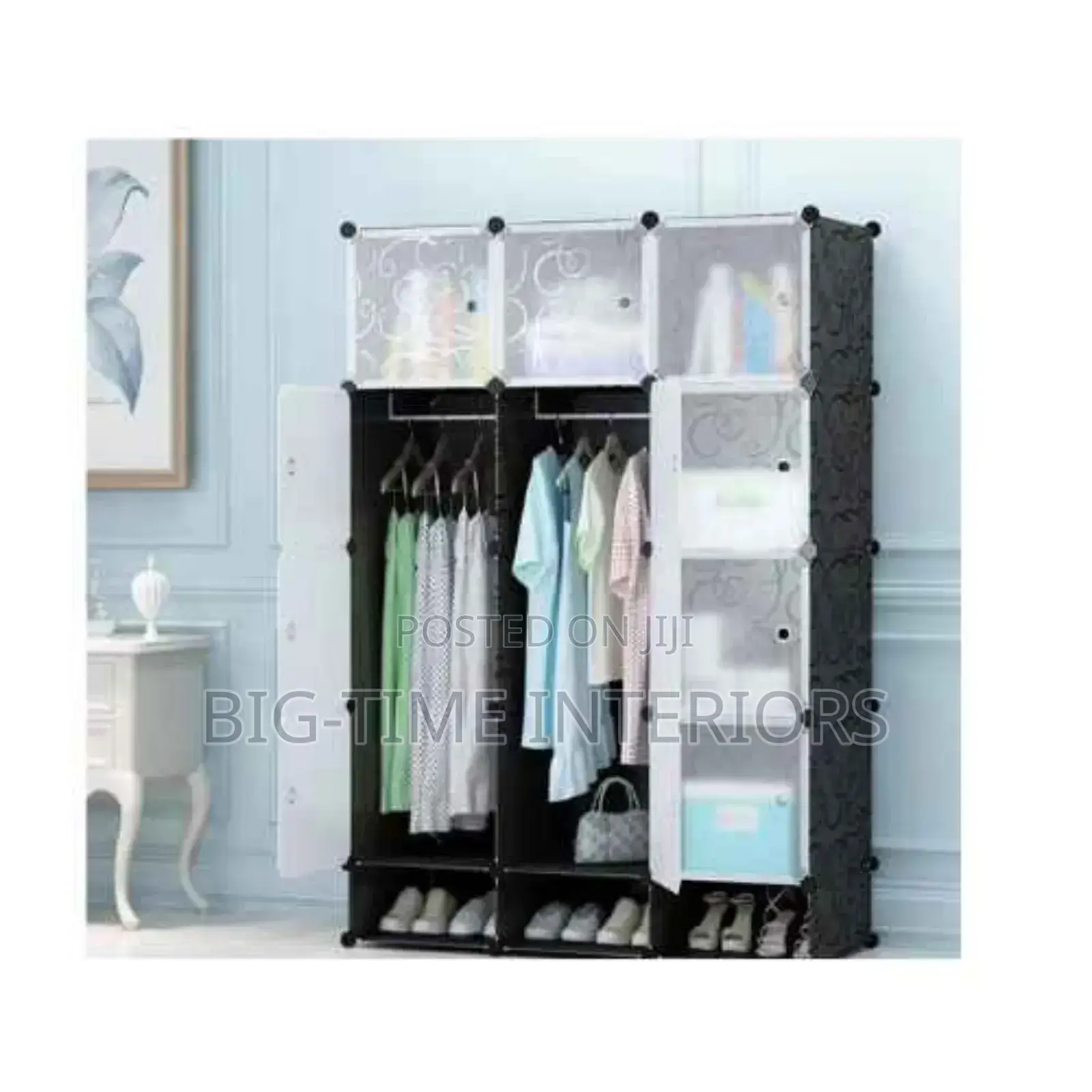 Trendy 3column Black Plastic Wardrobe
