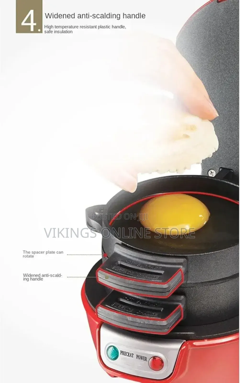 600W Breakfast Sandwich Maker With Egg Cooker Ring