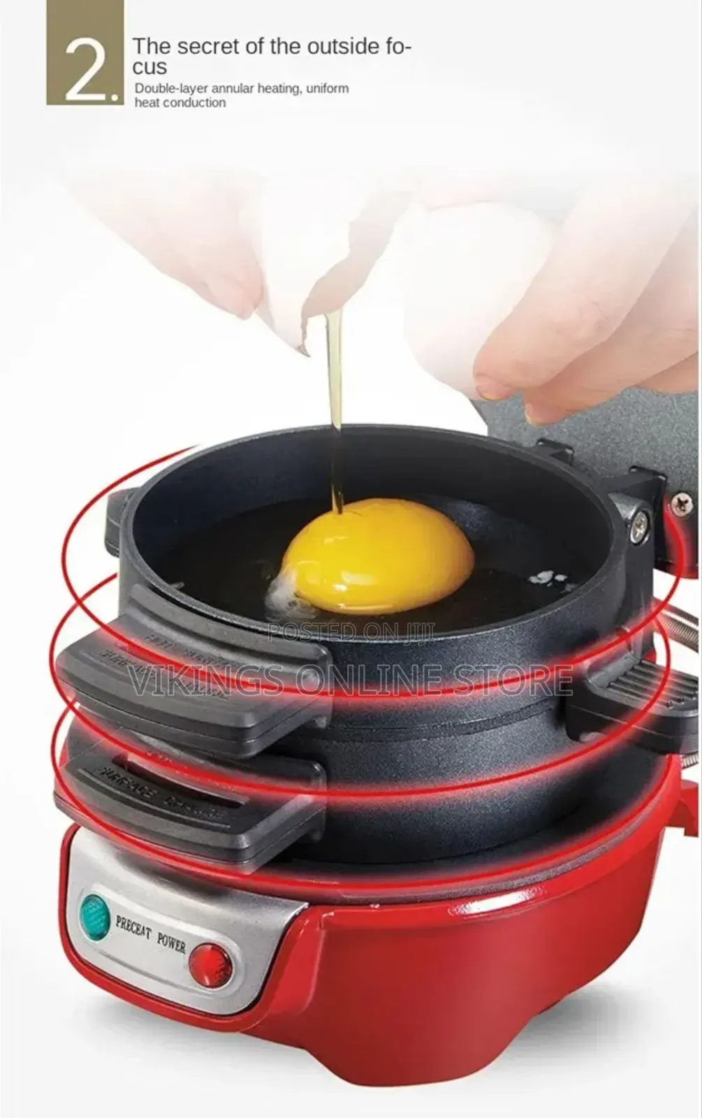 600W Breakfast Sandwich Maker With Egg Cooker Ring