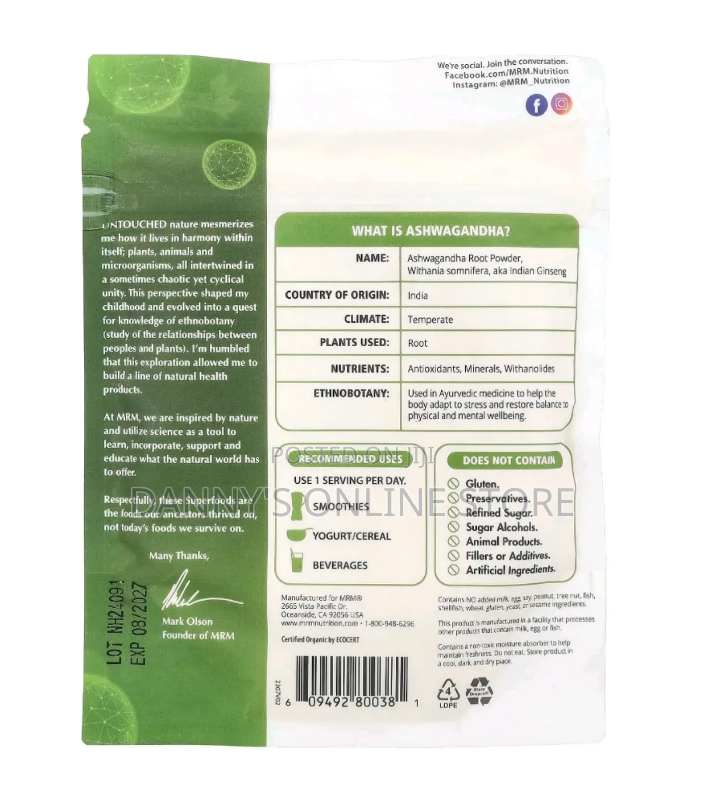 Organic Ashwagandha Root Powder,113g