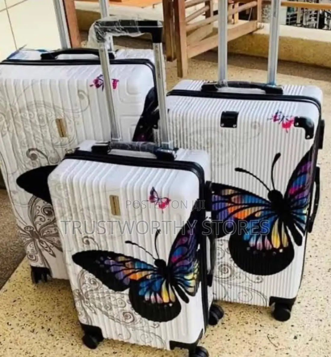 3pcs Metallic Butterfly Suitcase
