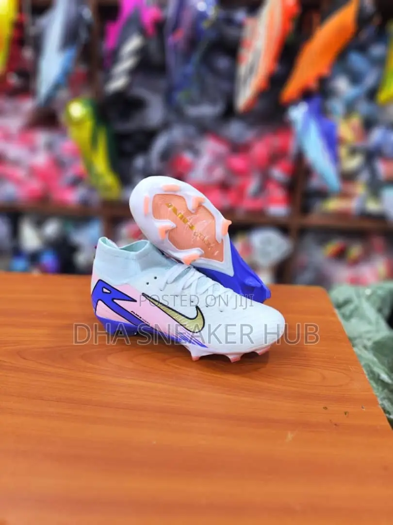 Kids Soccer Boots White, Blue, Orange