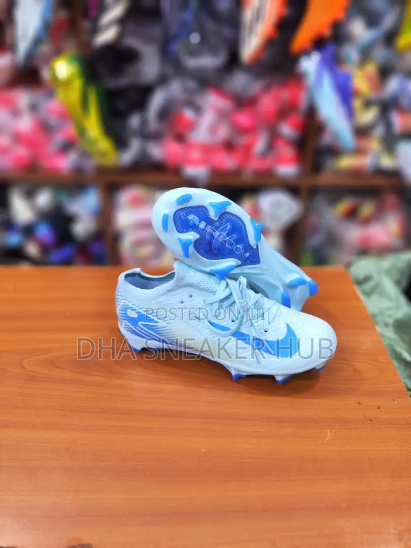 Kids Soccer Boots Light Blue With Dark Blue Tick