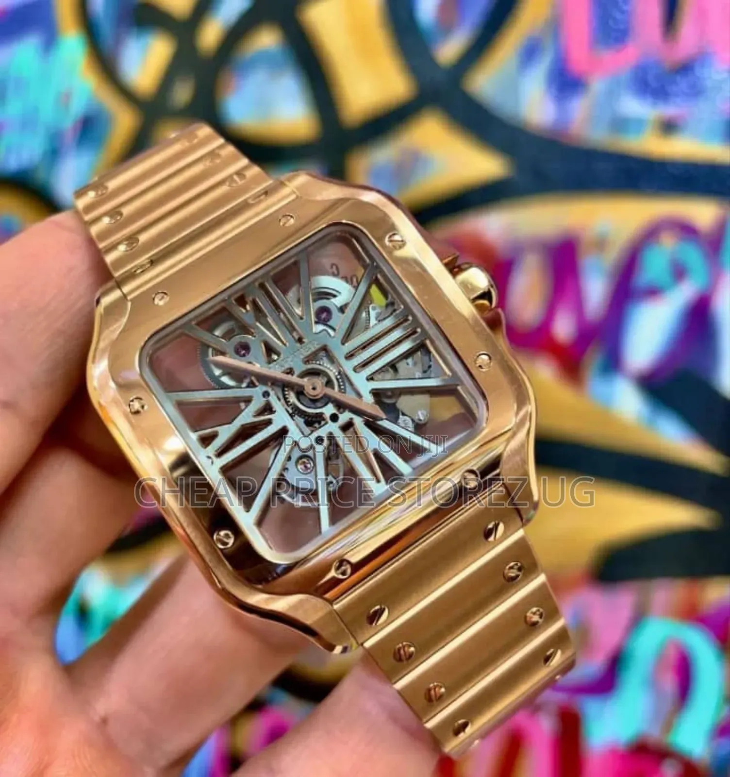 Cartier Santos De Cartier Skeleton Rose Gold Large Man's