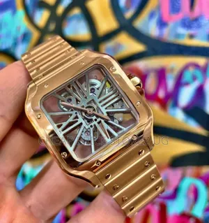 Cartier Santos De Cartier Skeleton Rose Gold Large Man's