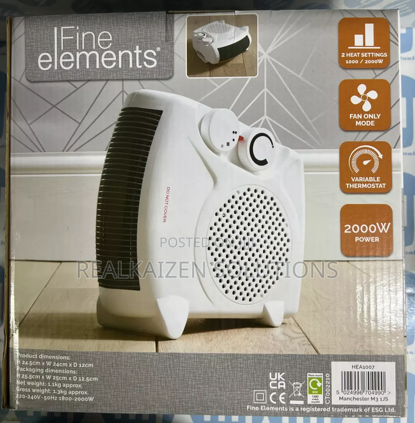 UK FINE ELEMENTS 2 Heat Settings White Color Fan Heater