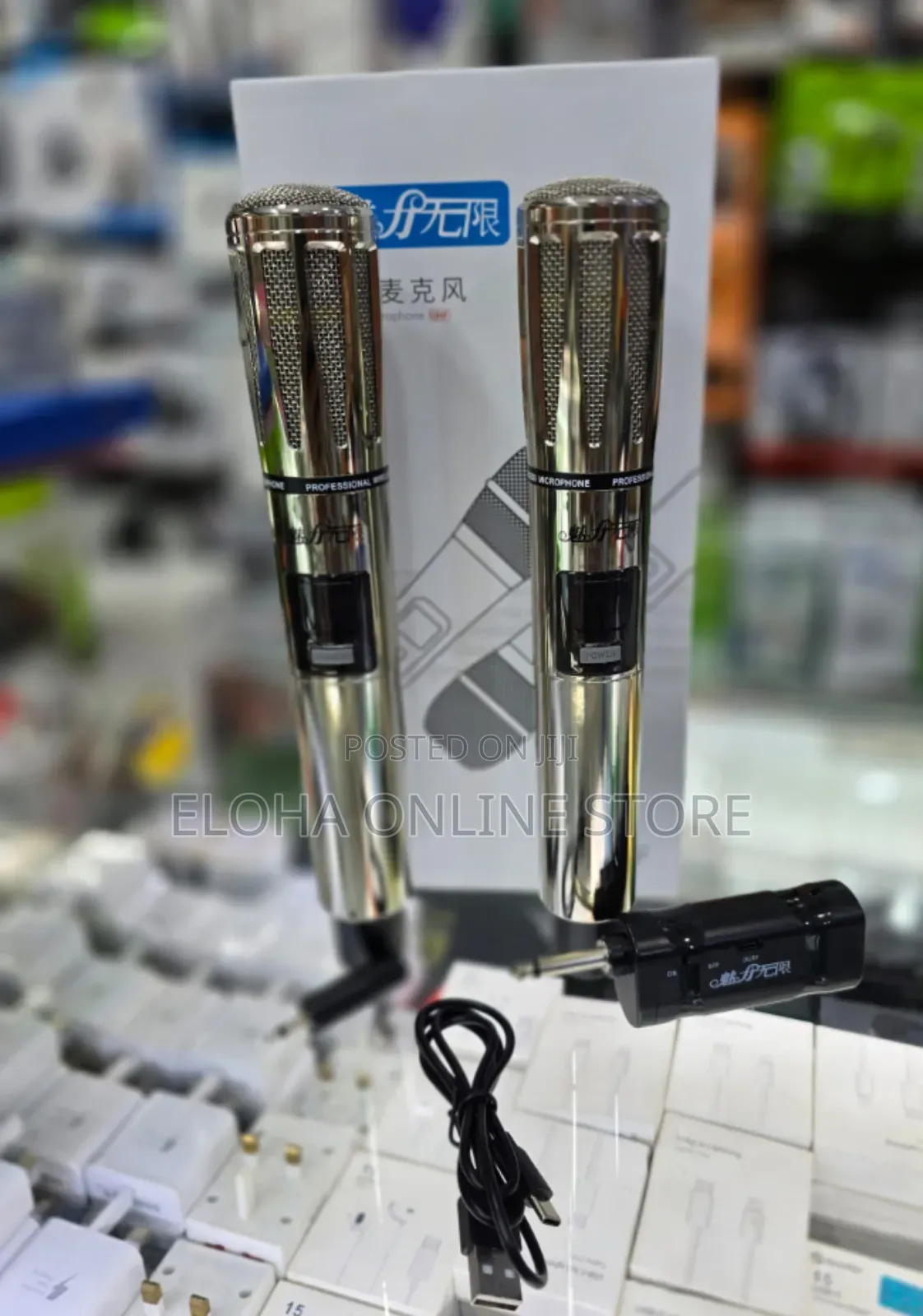 Pair of Metallic UHF Rechargeable Wireless Microphones