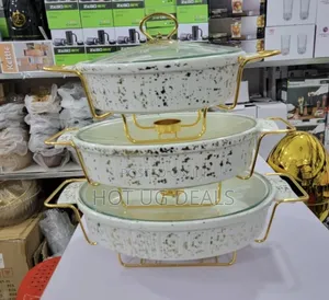 Photo - 3 Pieces Set of Elegant Ceramic Chafing Dish With Burners