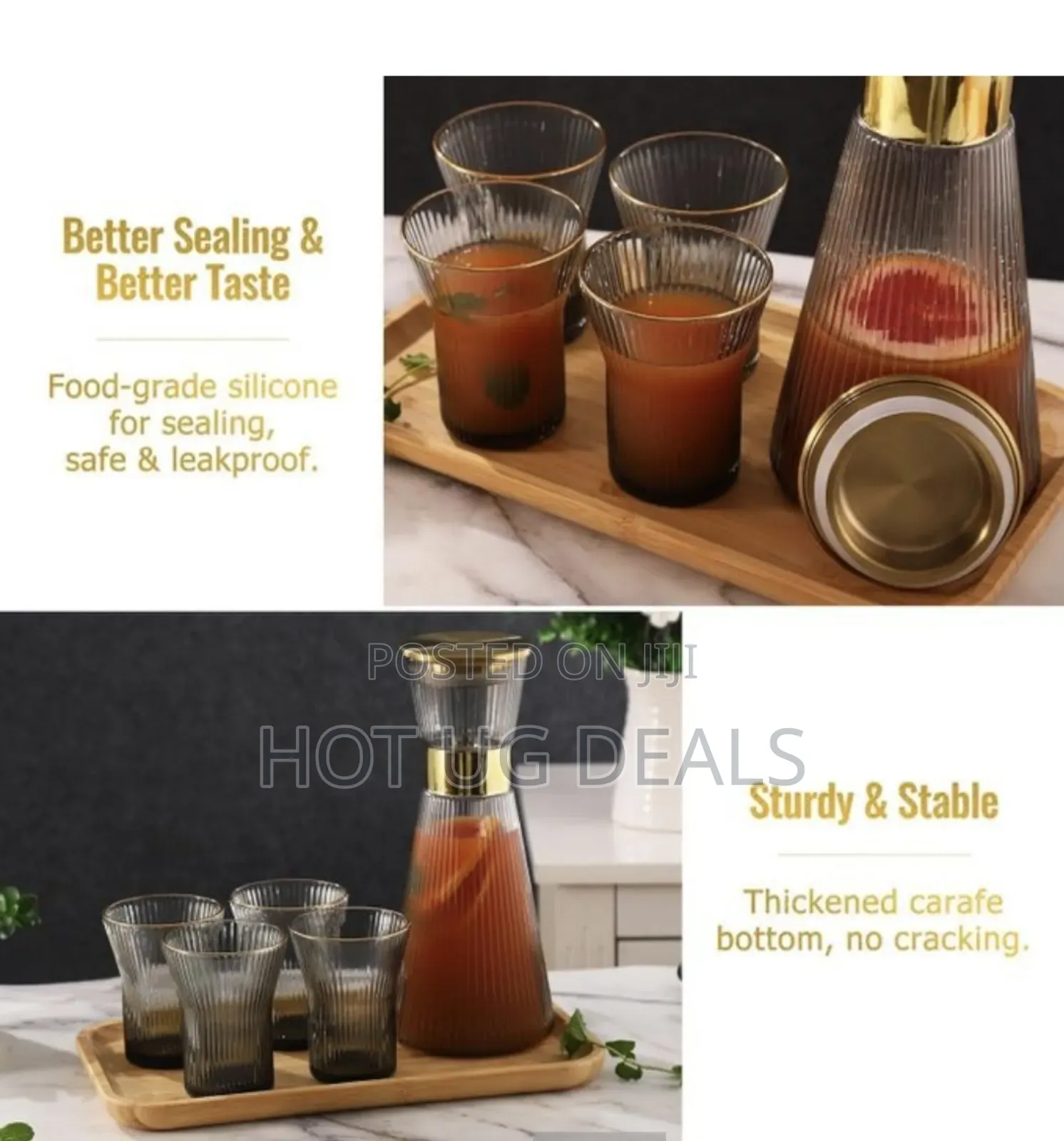 Ribbed Crystal Glass Carafe With Lid, 4 Cups Without Tray