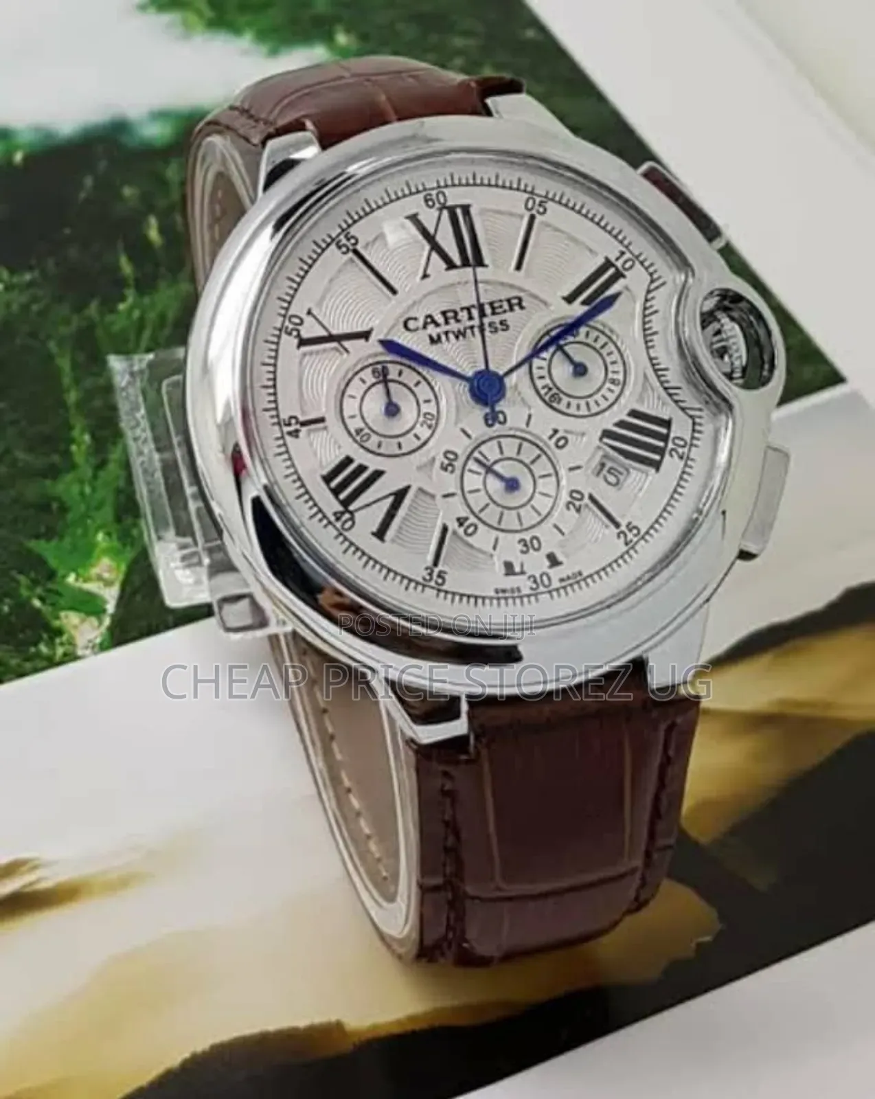 Watch for Man Cartier Brown Belt Foce Silver