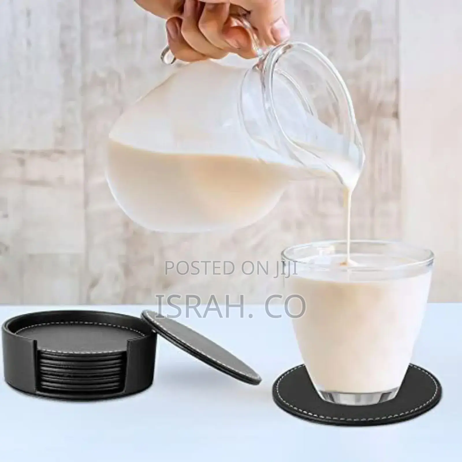 7 Piece Leather Drink Coasters Round Cup Mat Pad for Home