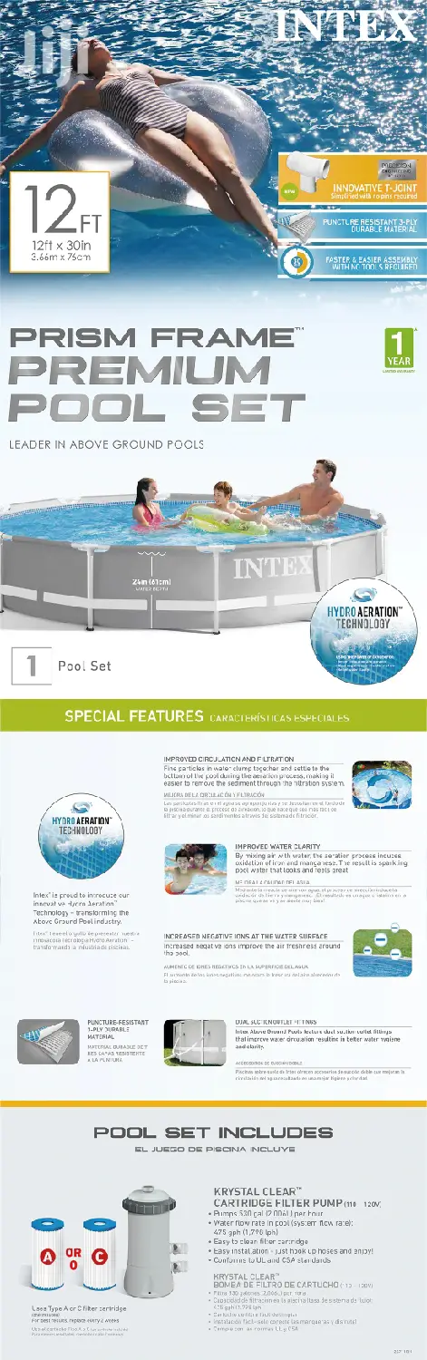 Intex 12ft X 30in Prism Frame Pool Set With Filter Pump