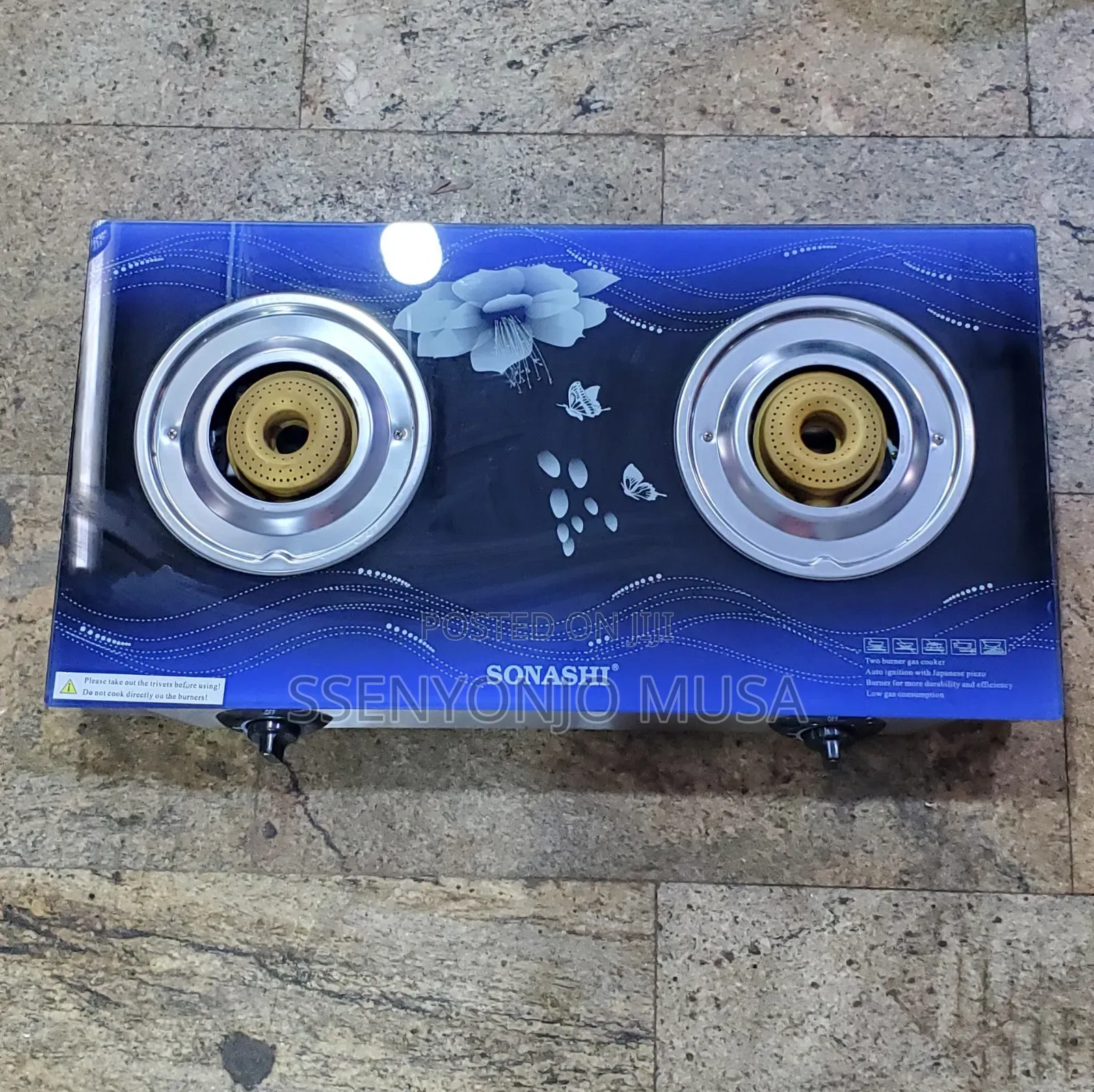 Sonashi Gas Burner /Stove -SGB-202gn Glass/Stainless Steel Double