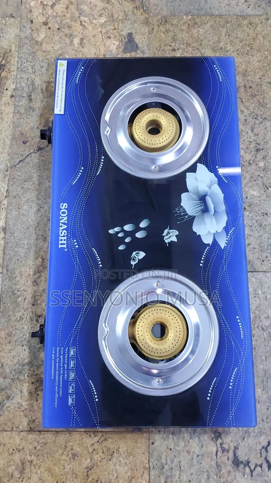 Sonashi Gas Burner /Stove -SGB-202gn Glass/Stainless Steel Double