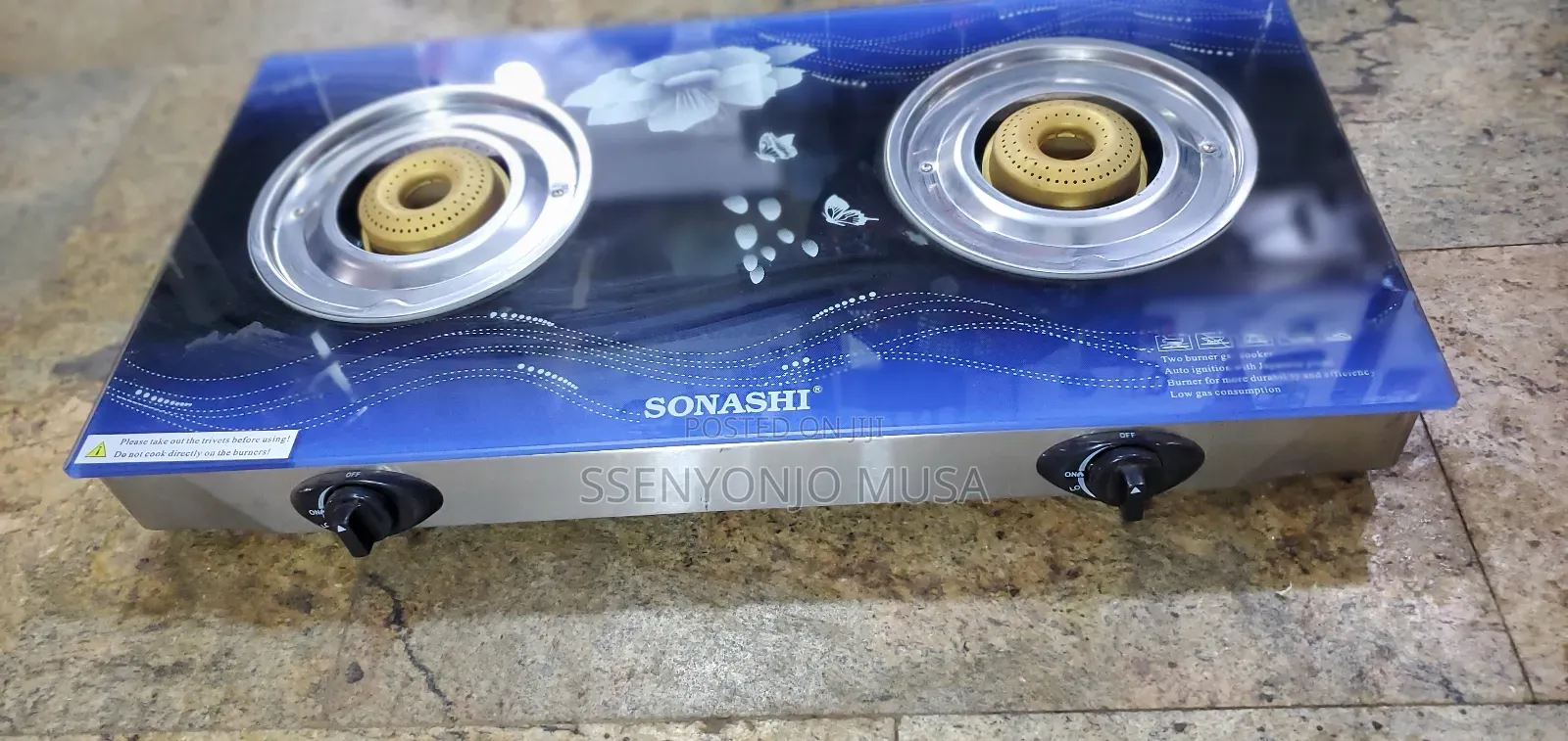 Sonashi Gas Burner /Stove -SGB-202gn Glass/Stainless Steel Double