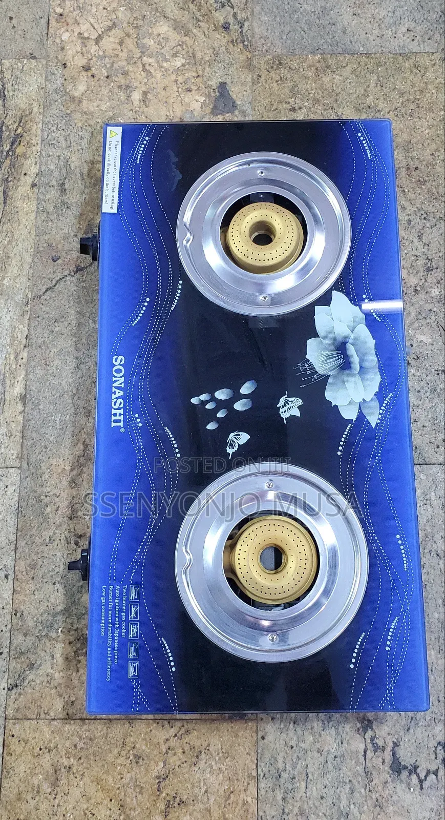 Sonashi Gas Burner /Stove -SGB-202gn Glass/Stainless Steel Double