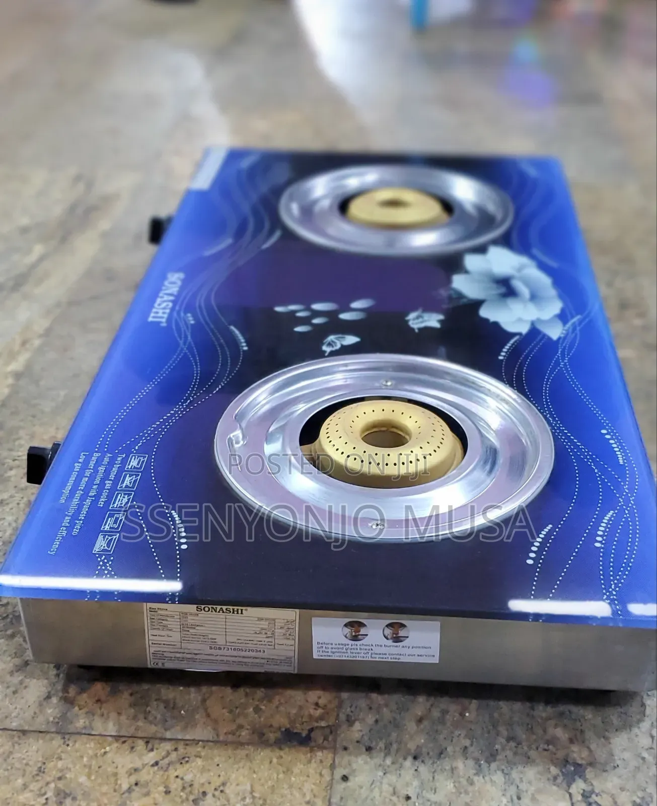 Sonashi Gas Burner /Stove -SGB-202gn Glass/Stainless Steel Double