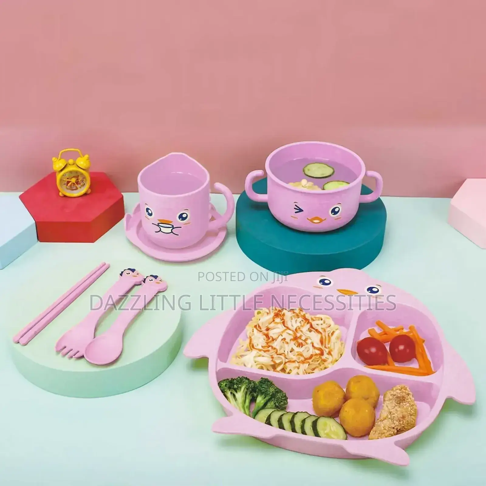 Melamin Toddler Plate and Utensil Set - Pink