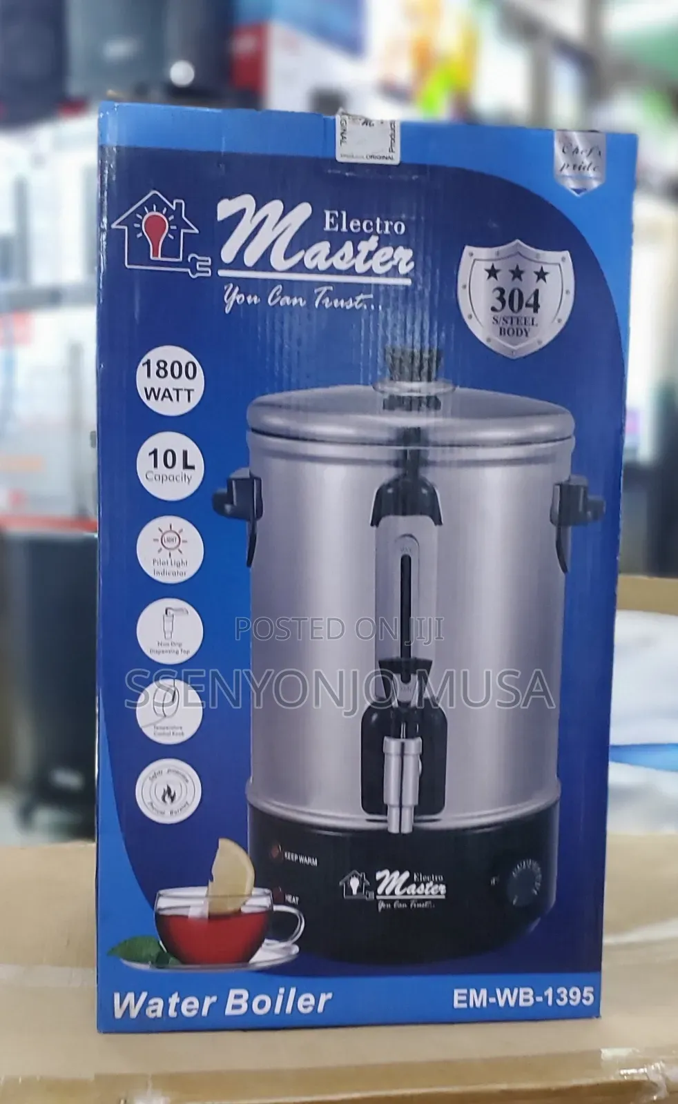Electro Master EM-WB-1395 Water Boiler - 1800W, 10L, S/Steel