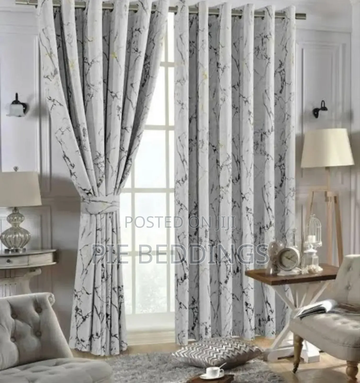 White With Gold Curtains With a Net