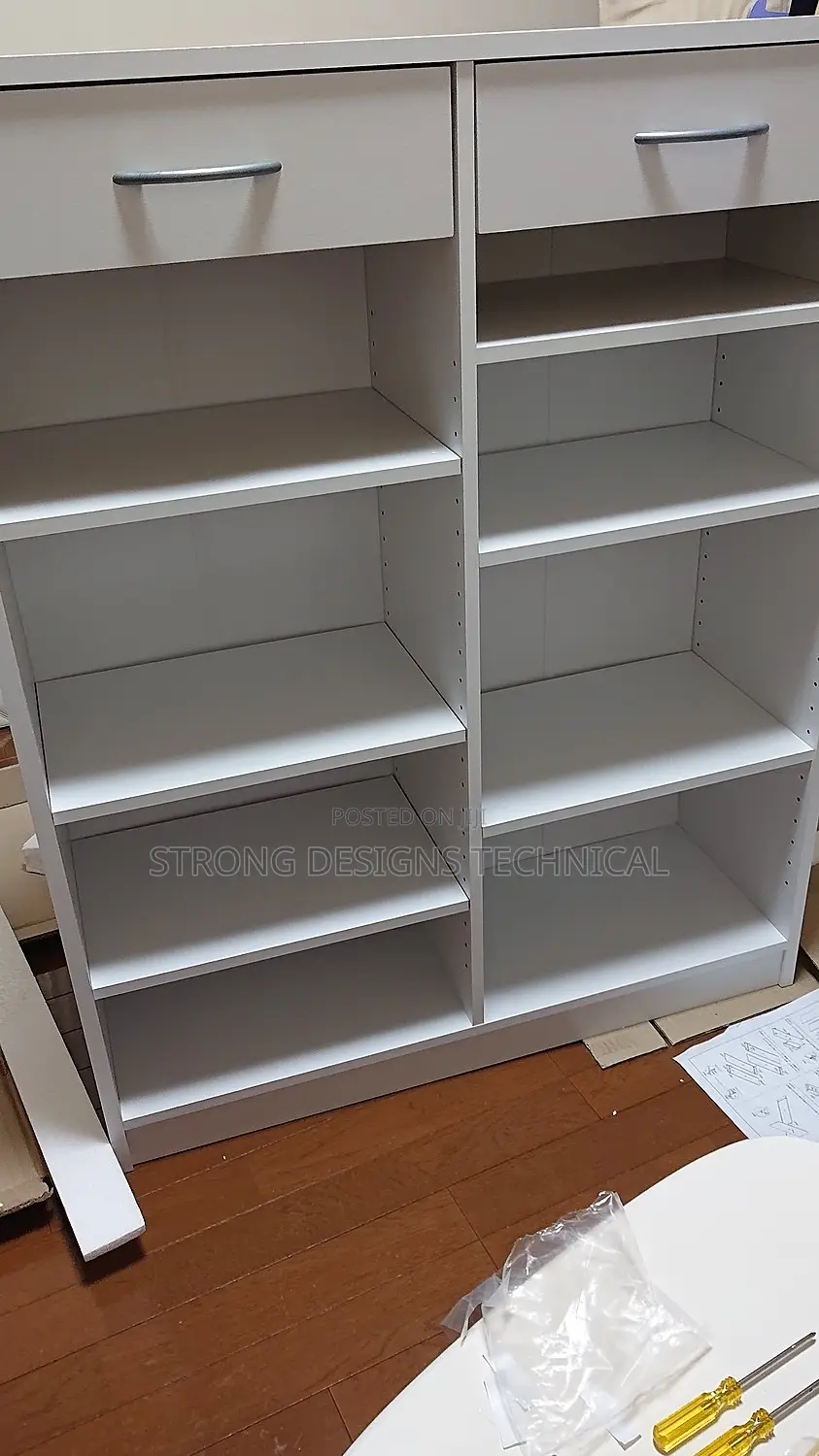 Multiuse Storage Shelves. Bookshelf With 2 Drawers