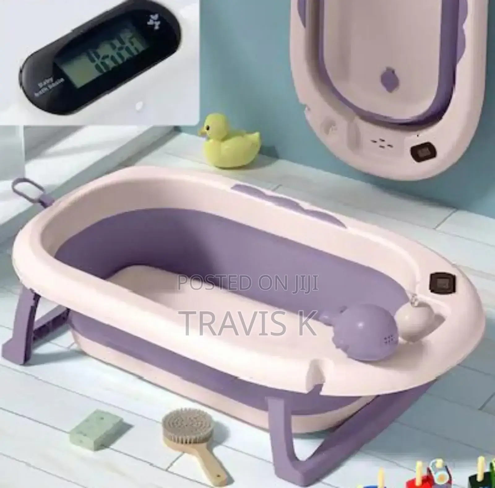 Foldable Baby Bathtub and Basin With Temperature Thermometer