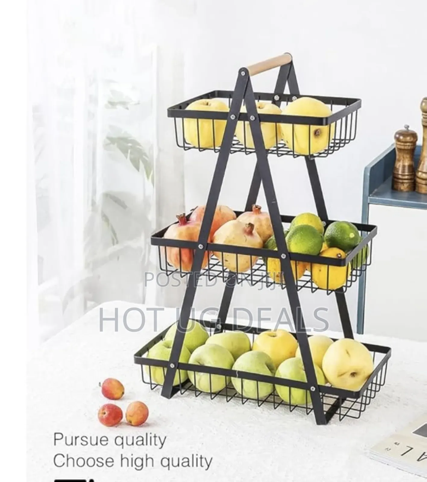 Wooden Handle Counter Top 3 Layers Fruit and Vegetable Stand