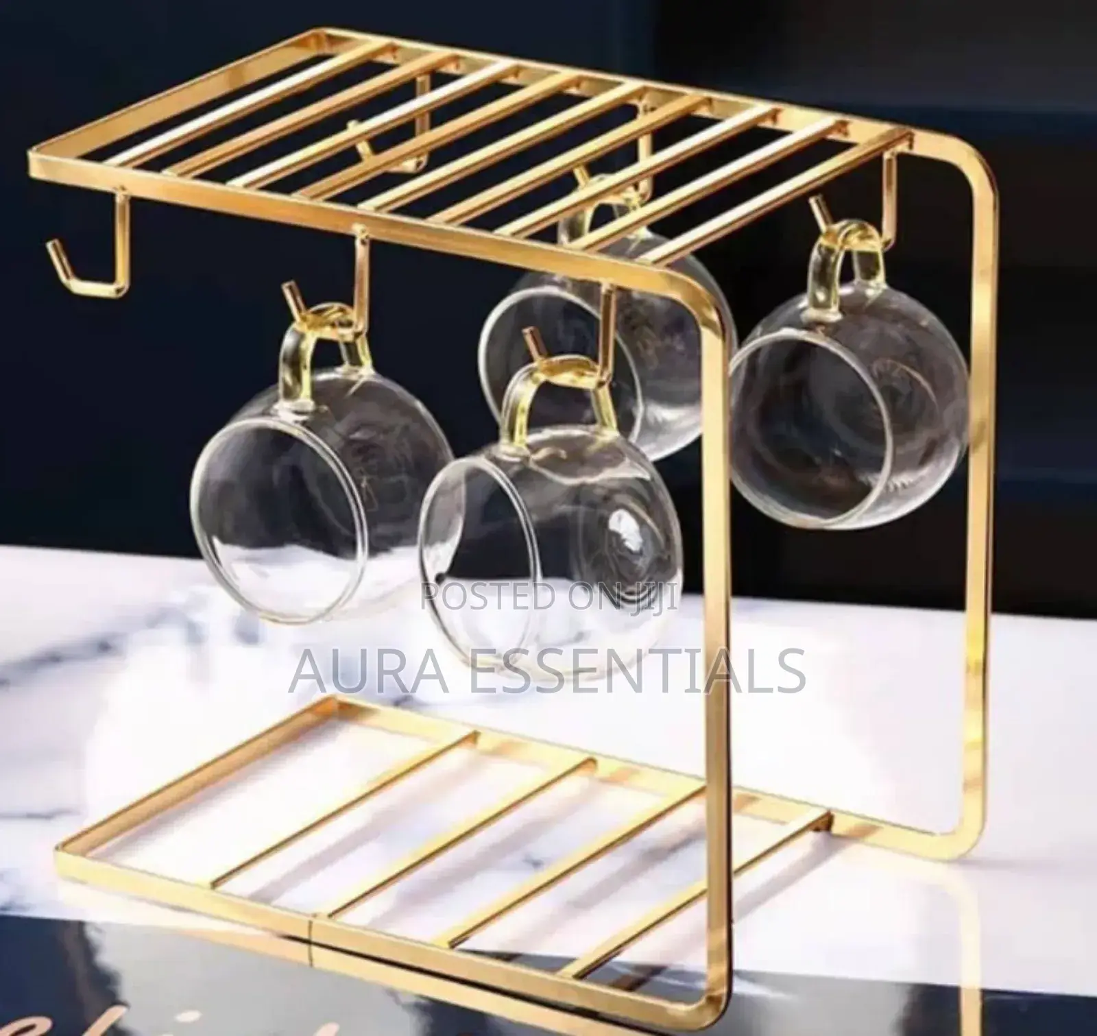 Modern Golden 6 Hooks Metal Coffee Mug Holder Rack