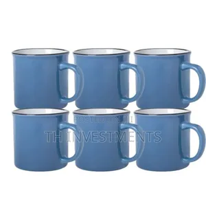 Set of 6 Coloured Cereamic Cups -Ocean Blue A003-38