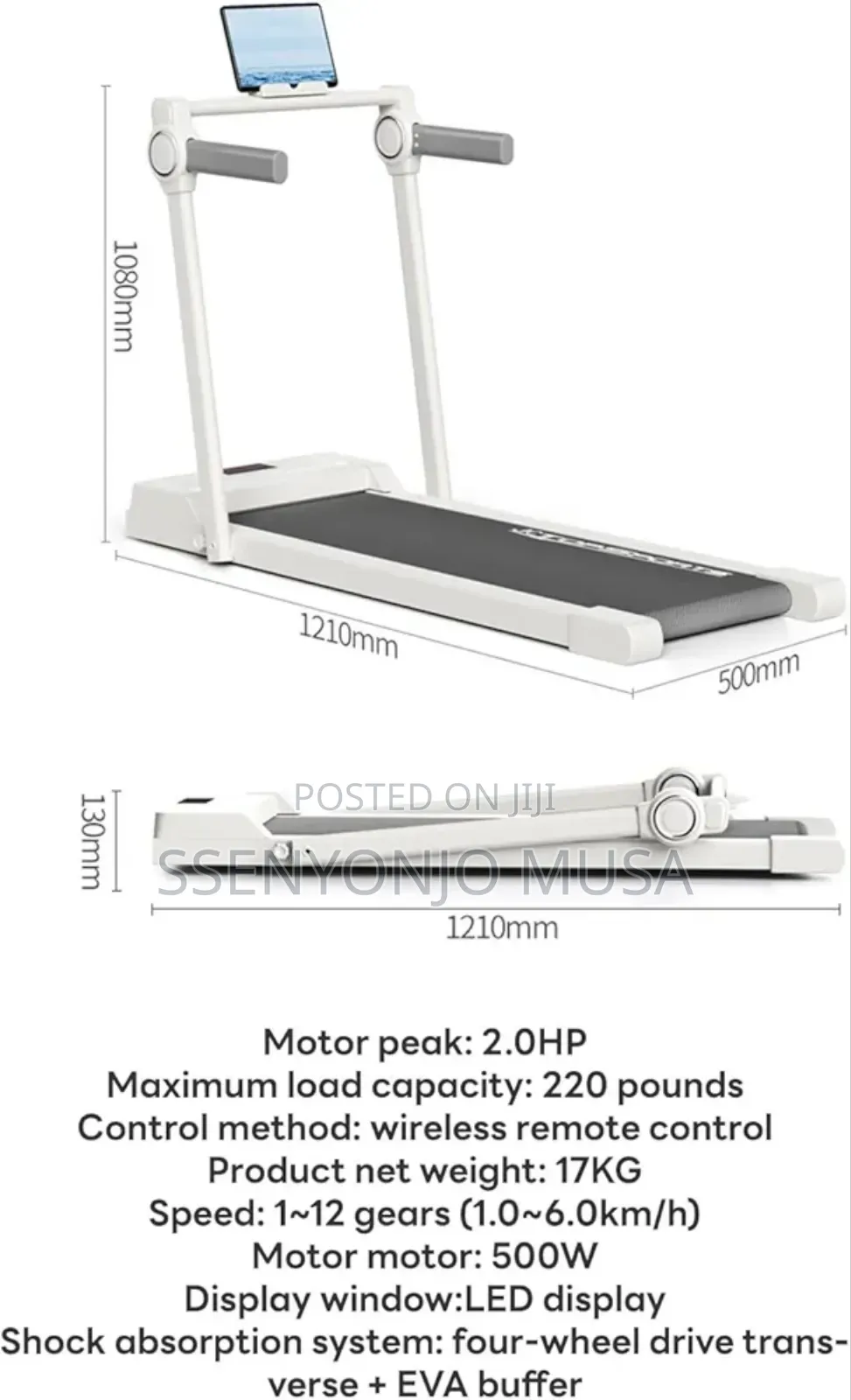 Portable Folding Electric Treadmill 3.0hp Compact Walking Running.