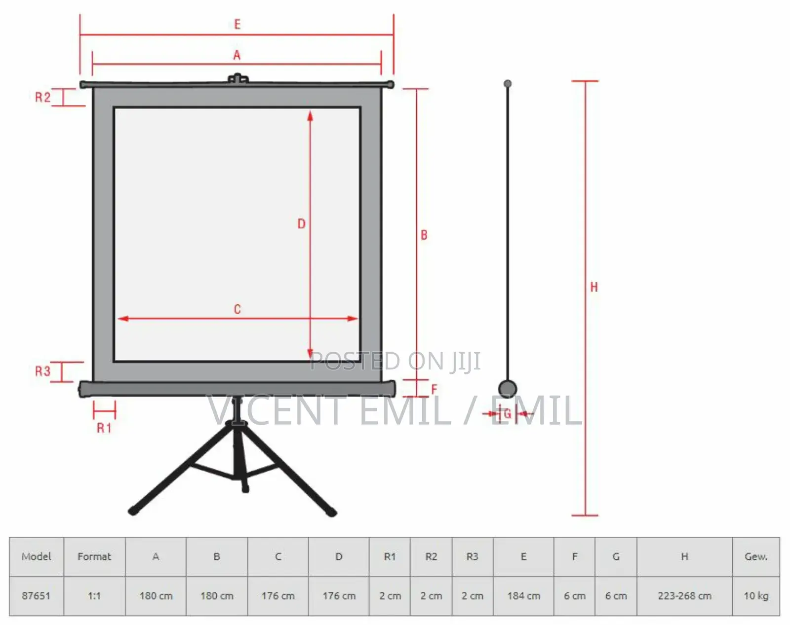 Tripod Projector Screen 180cmx180cm 2