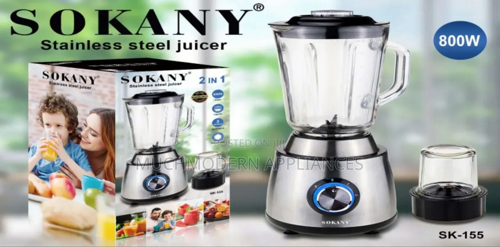 Sokany 2 IN 1 Blender 
800w
1.5L Glass Jar
