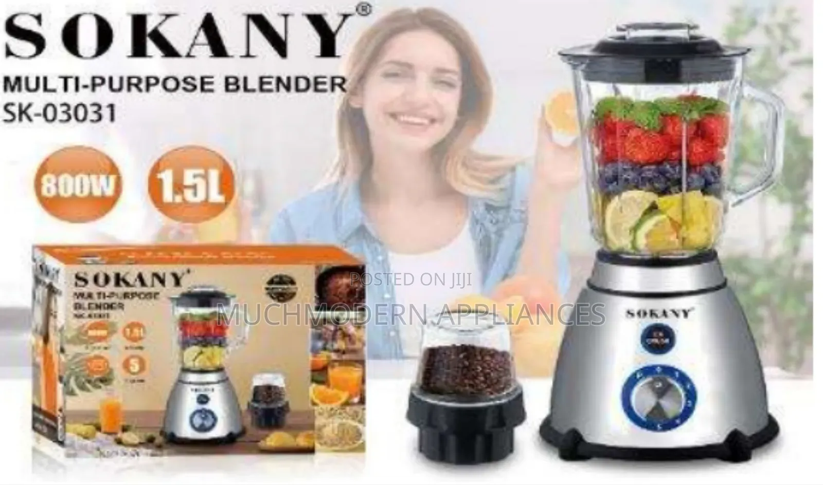 Sokany Multi Purpose Blender SK-03031 , 2 IN 1 Glass Jar