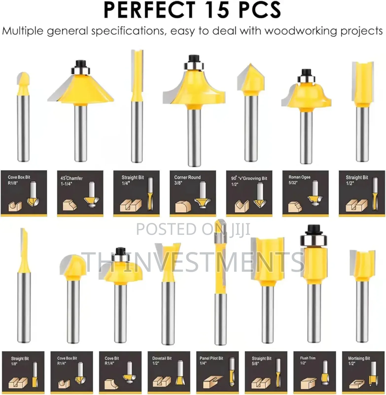 Baidets Router Bits Set 1/4 Inch Shank - Set of 15 Pieces