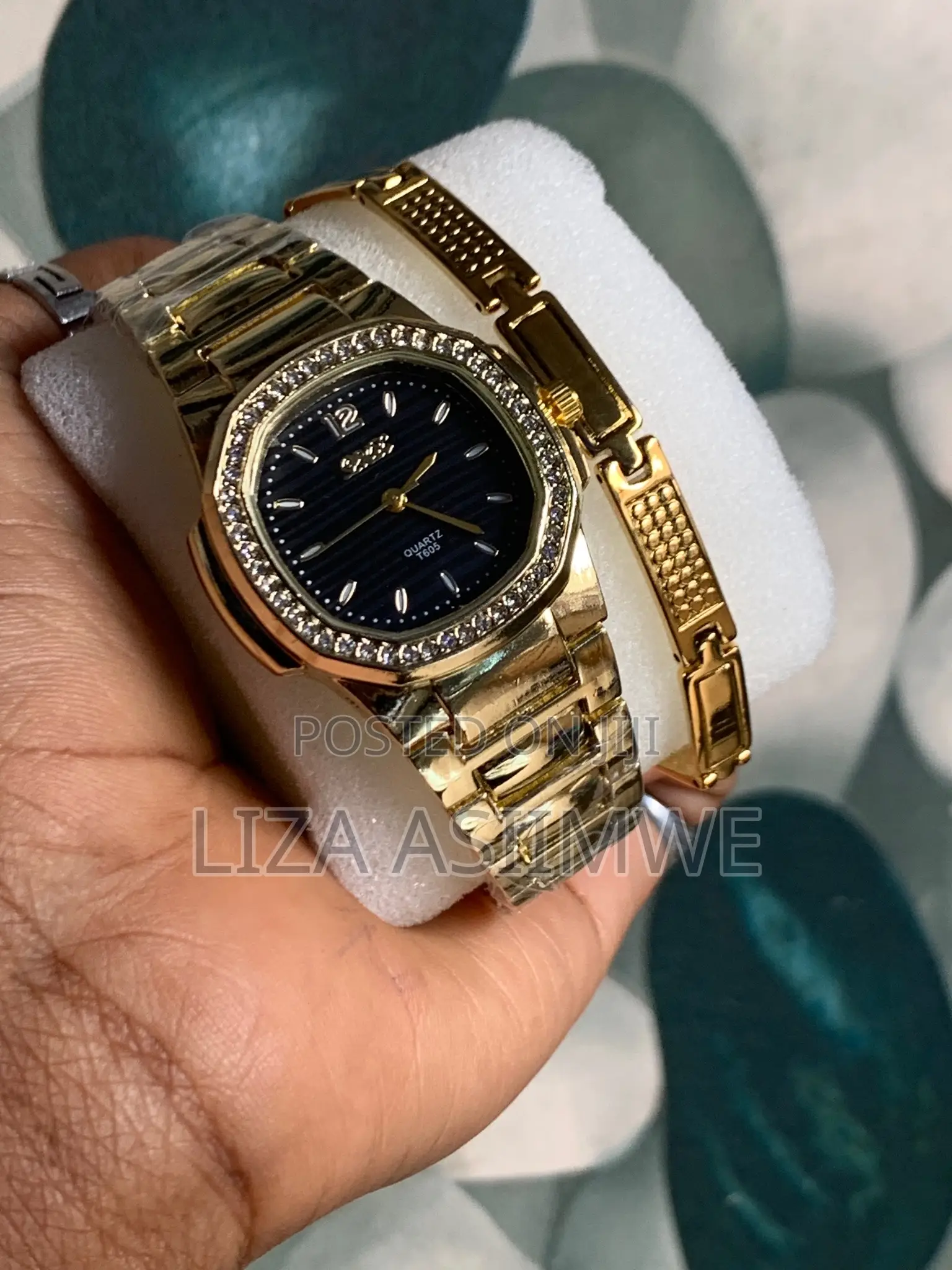 Iced Out Lady’S Luxurious Watch and Bracelet
