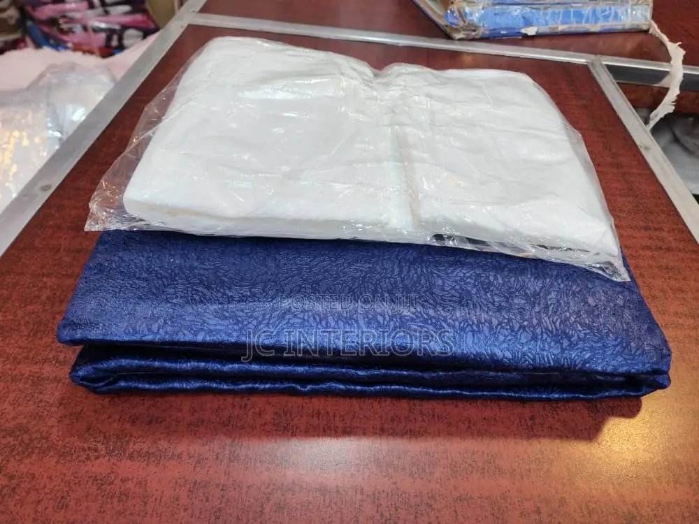 3 Pieces Nay Blue Curtains With White Net