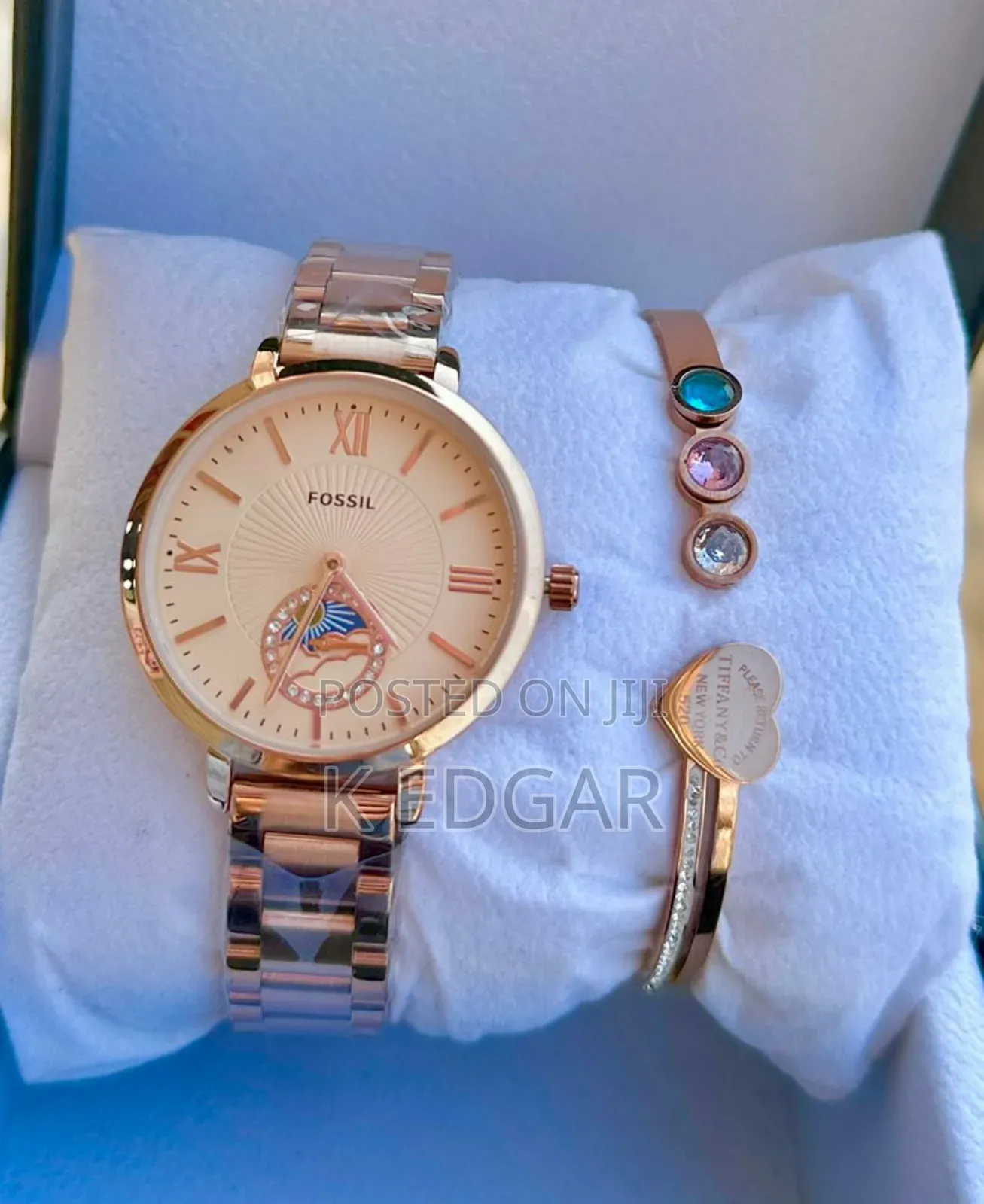 Golden Fossil Ladies Watch and Bracelet