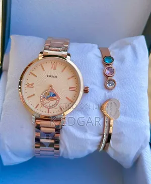 Golden Fossil Ladies Watch and Bracelet