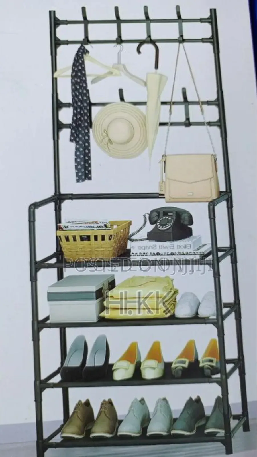 4-Tier Shoe Rack With Coat Hooks.