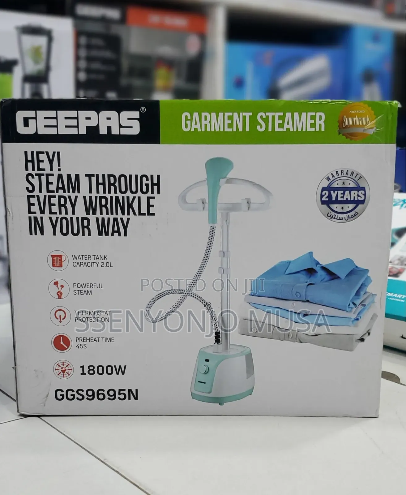 Geepas Garment Steamer Ggs9695n - 1800w, 2 Steam Levels, 2l