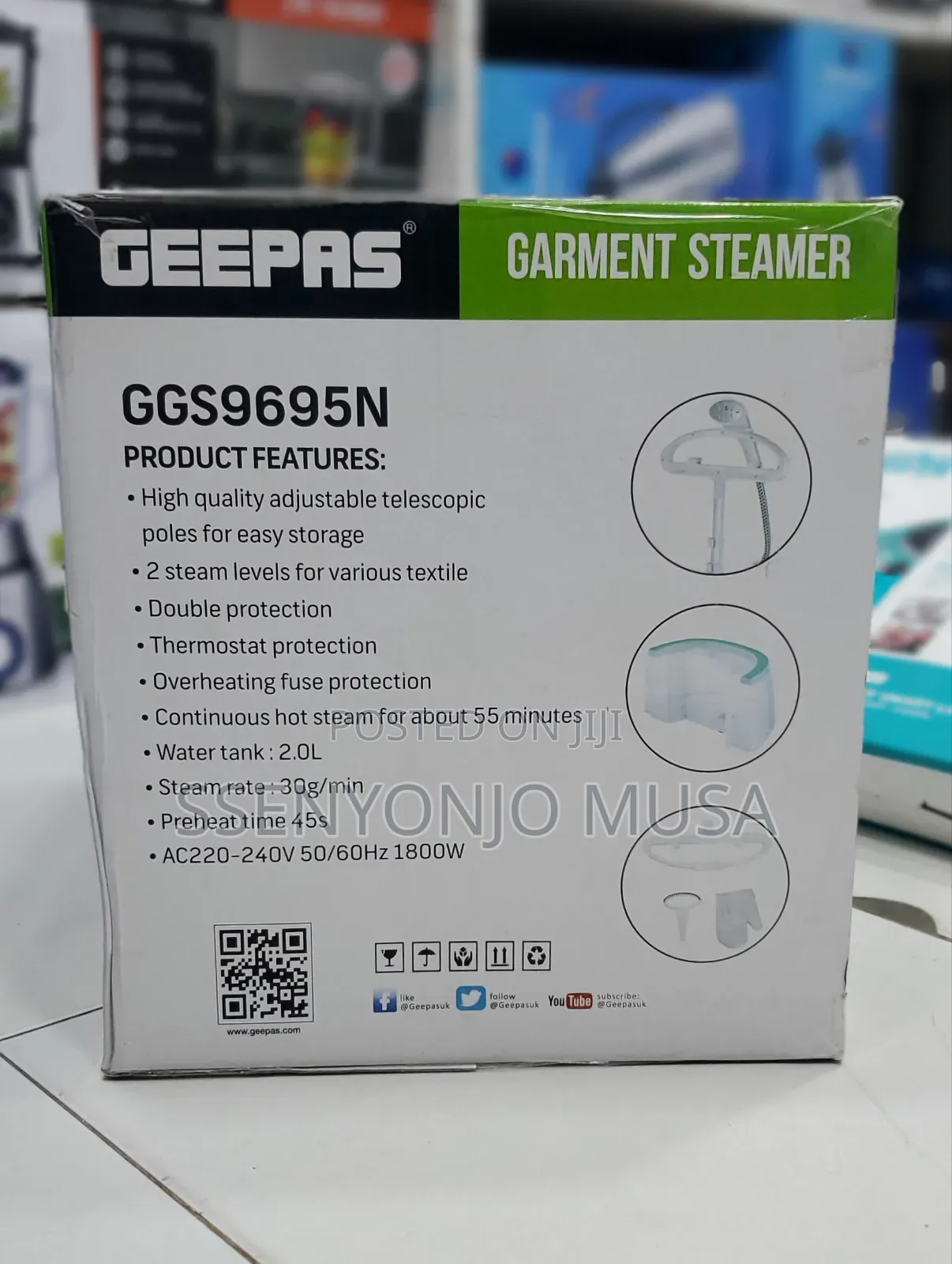 Geepas Garment Steamer Ggs9695n - 1800w, 2 Steam Levels, 2l
